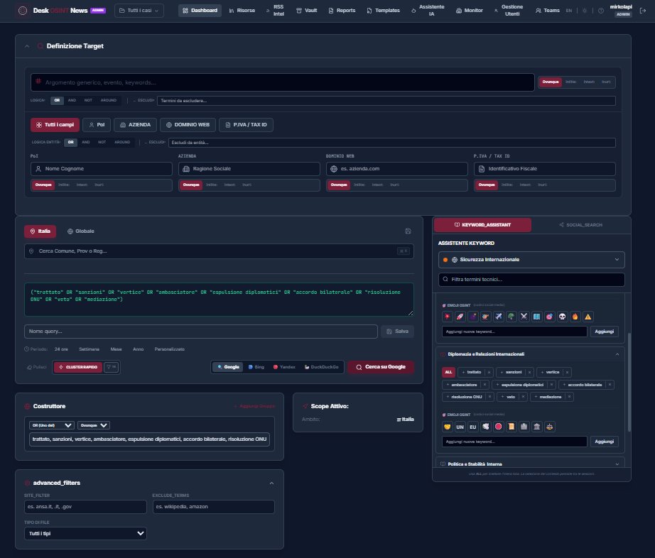 Interfaccia OSINT NEWS